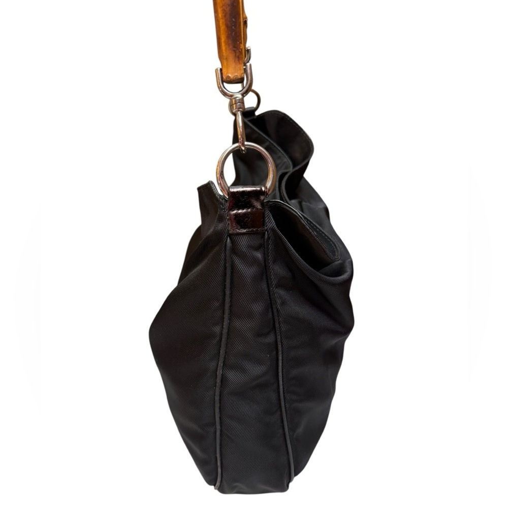 Gucci Vintage Bamboo Handle Nylon Shoulder Bag Black Made in Italy - Picture 5 of 13